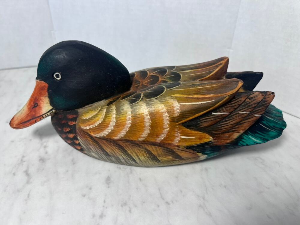 Hand-Painted Wooden Mallard Duck Figurine/Decoy *See pictures for vintage cracks